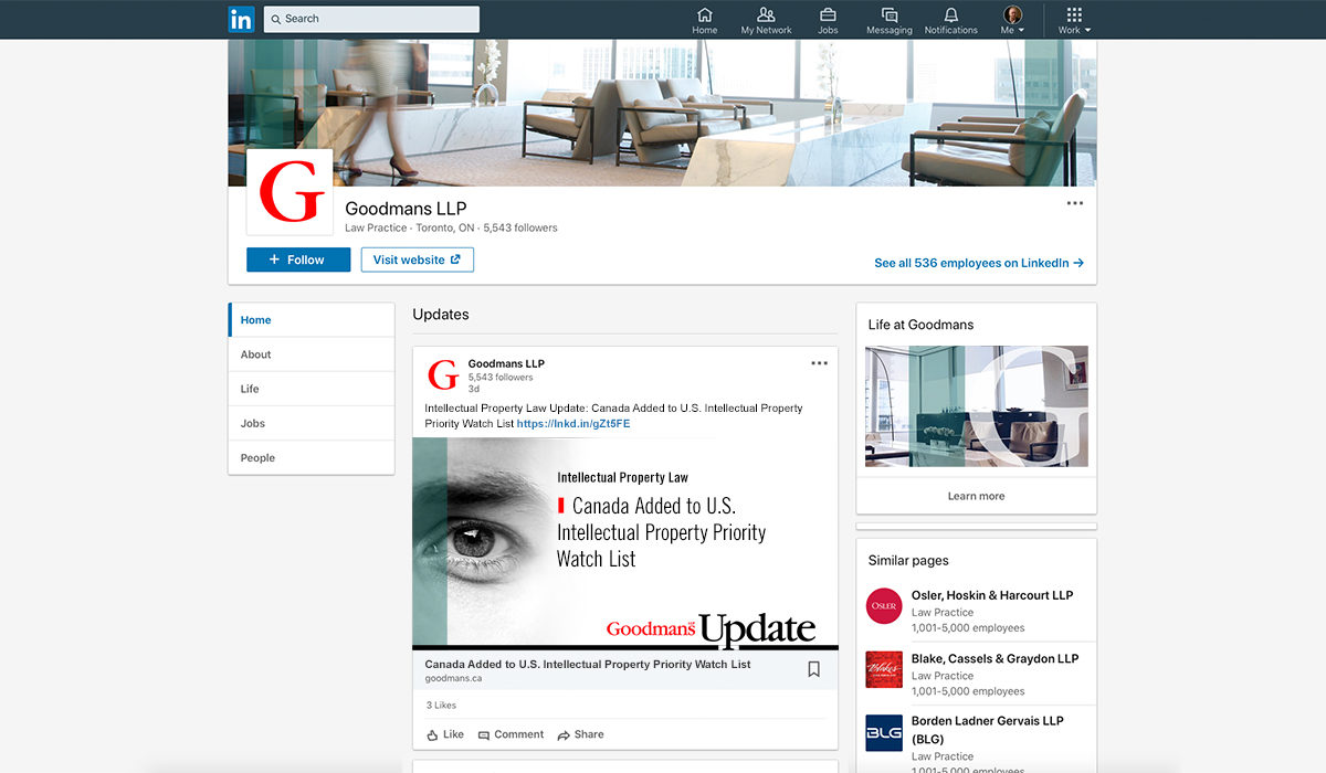 Goodmans LinkedIn Page